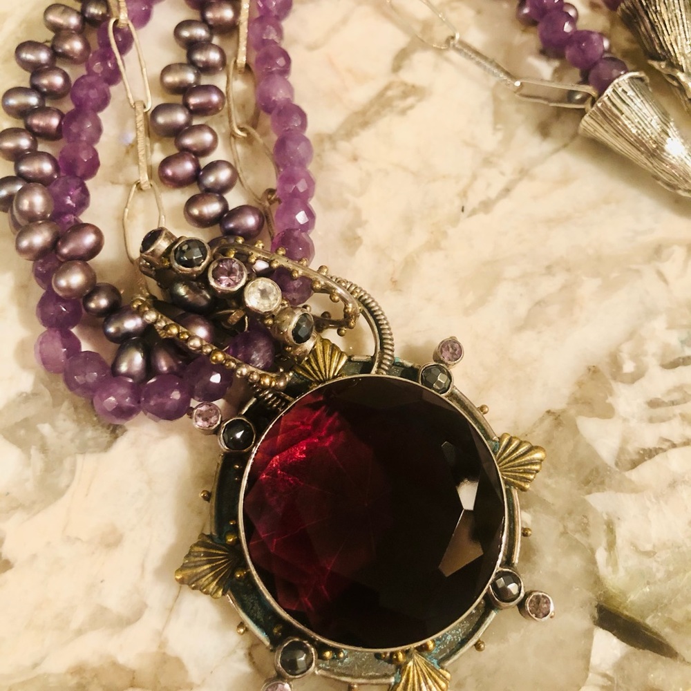 Mars Valentine amethyst pearl sterling Silver necklace
